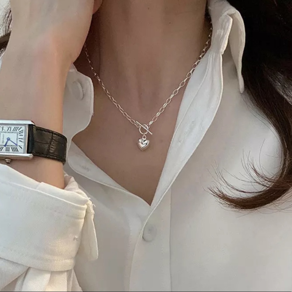 STERLING SILVER ELEGANT HEART NECKLACE - Picture 4 of 6